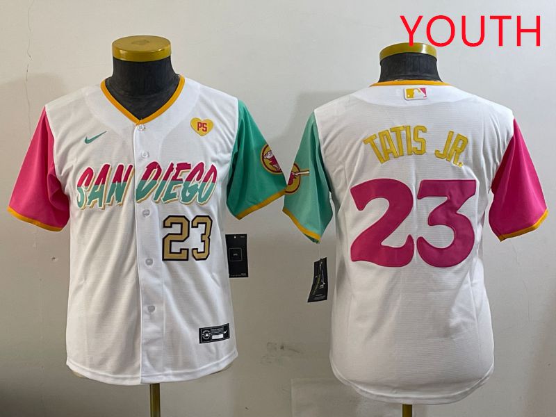 Youth San Diego Padres #23 Tatis jr White City Edition 2025 Nike MLB Jersey style 9->detroit tigers->MLB Jersey